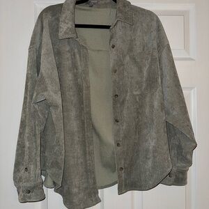 S/M Oversized Green Corduroy Button Up Collared Shacket/Jacket - Like New